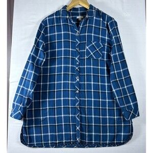 J. JILL Blue Button Down Plaid Checkered Tunic Top Shirt Size Large